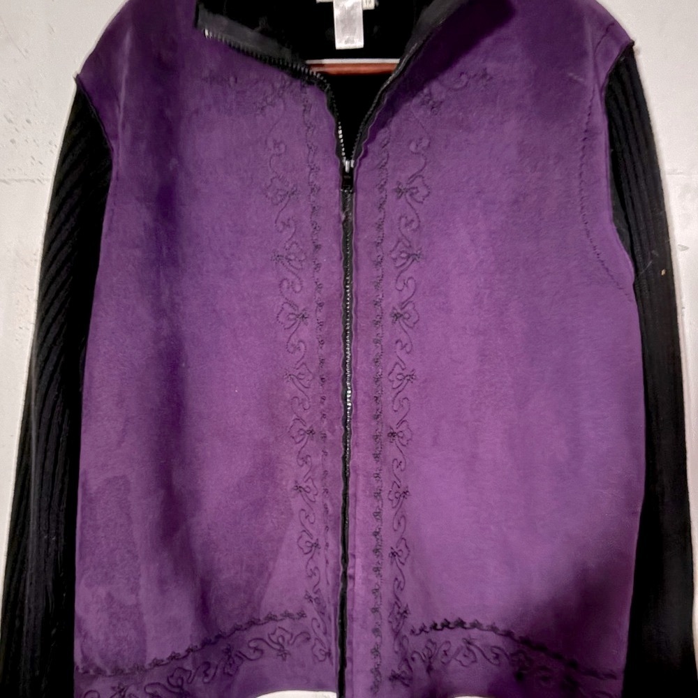 Coldwater Creek Black and Purple Textured sweater coat